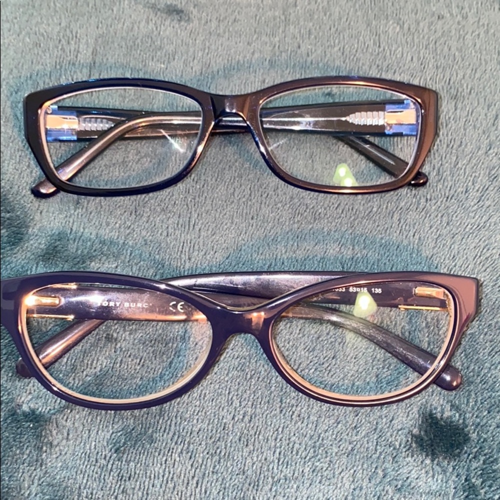 Two pairs of glasses with prescriptions-blue